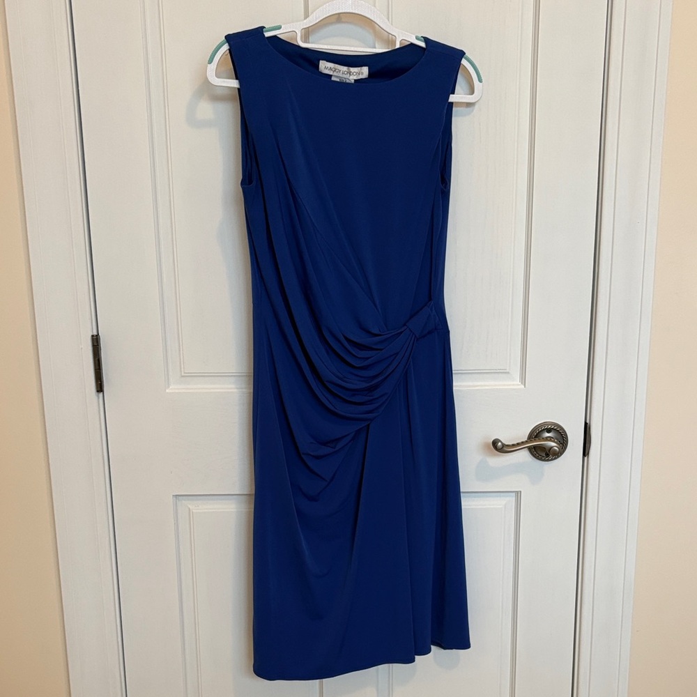 Maggy London Royal Blue Draped Midi Dress